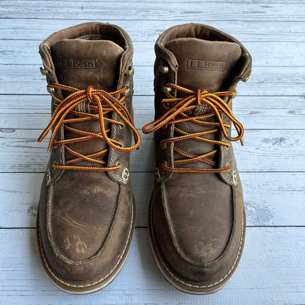 LL Bean Stonington Boots Men 7 Leather Moc Toe Utility Hiking Workwear Outdoor
